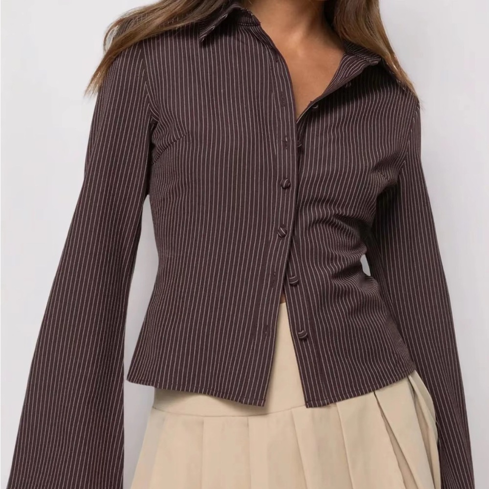 Tailored Brown Pinstripe Button-Down Shirt